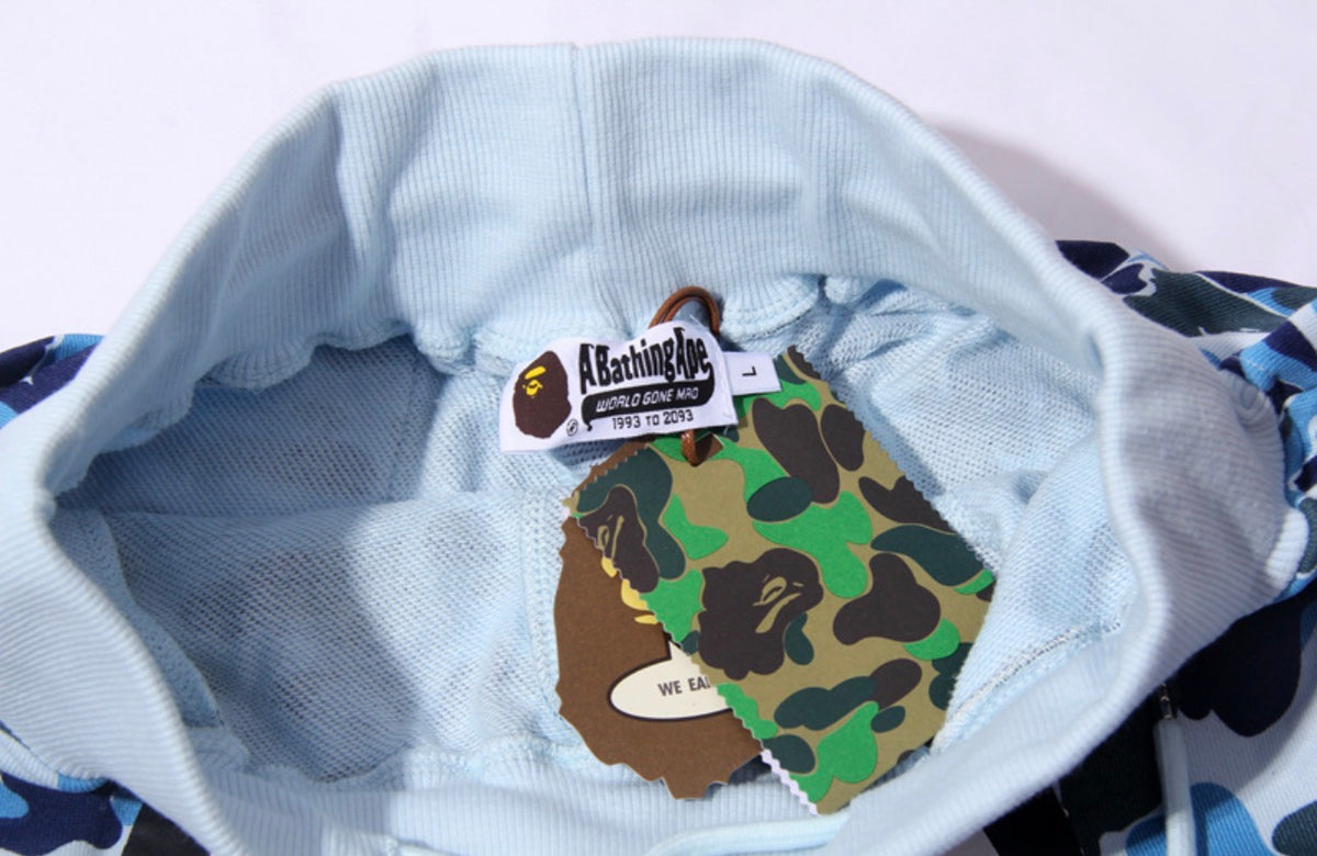 BAPE Shark WGM Camo Shorts – Blue