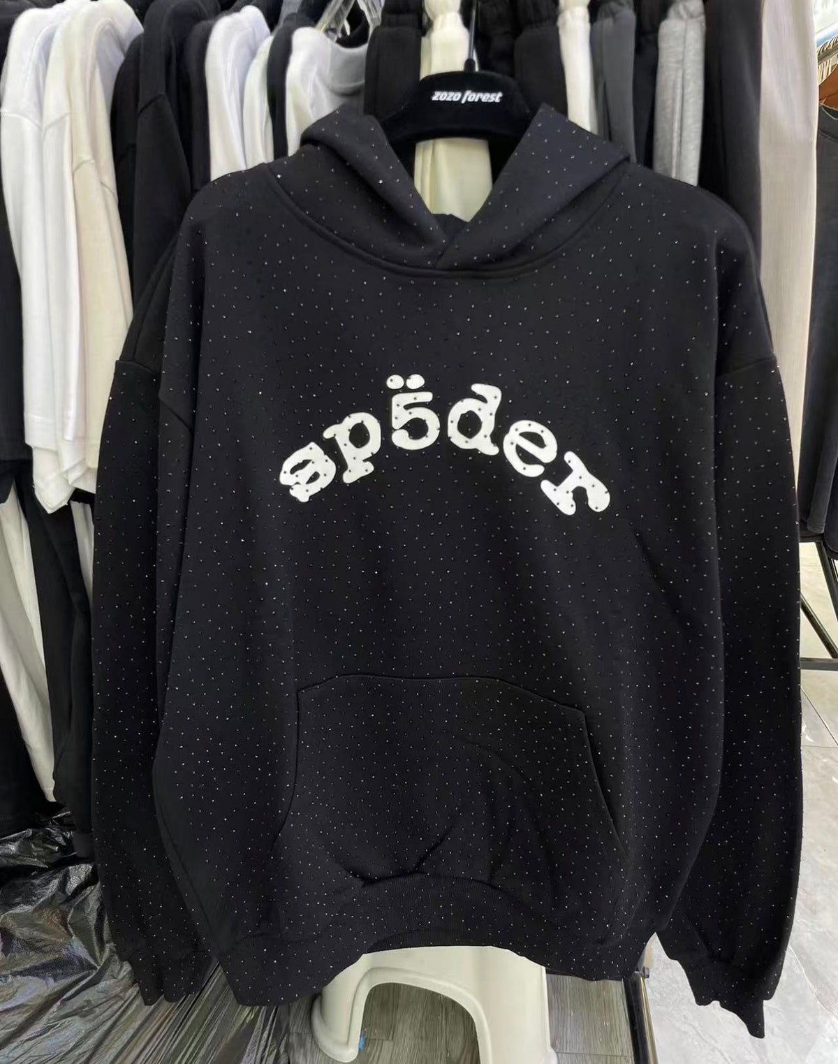 Sp5der Rhinestone Logo Hoodie