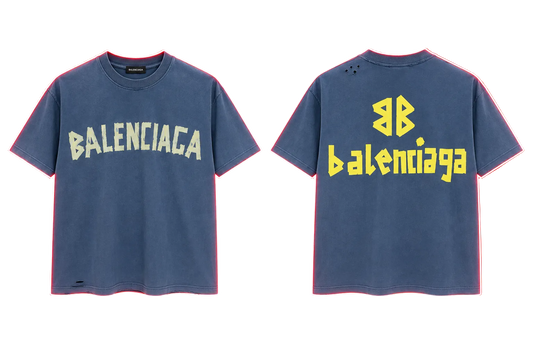 Balenciaga BB Distressed Tee - Washed Blue