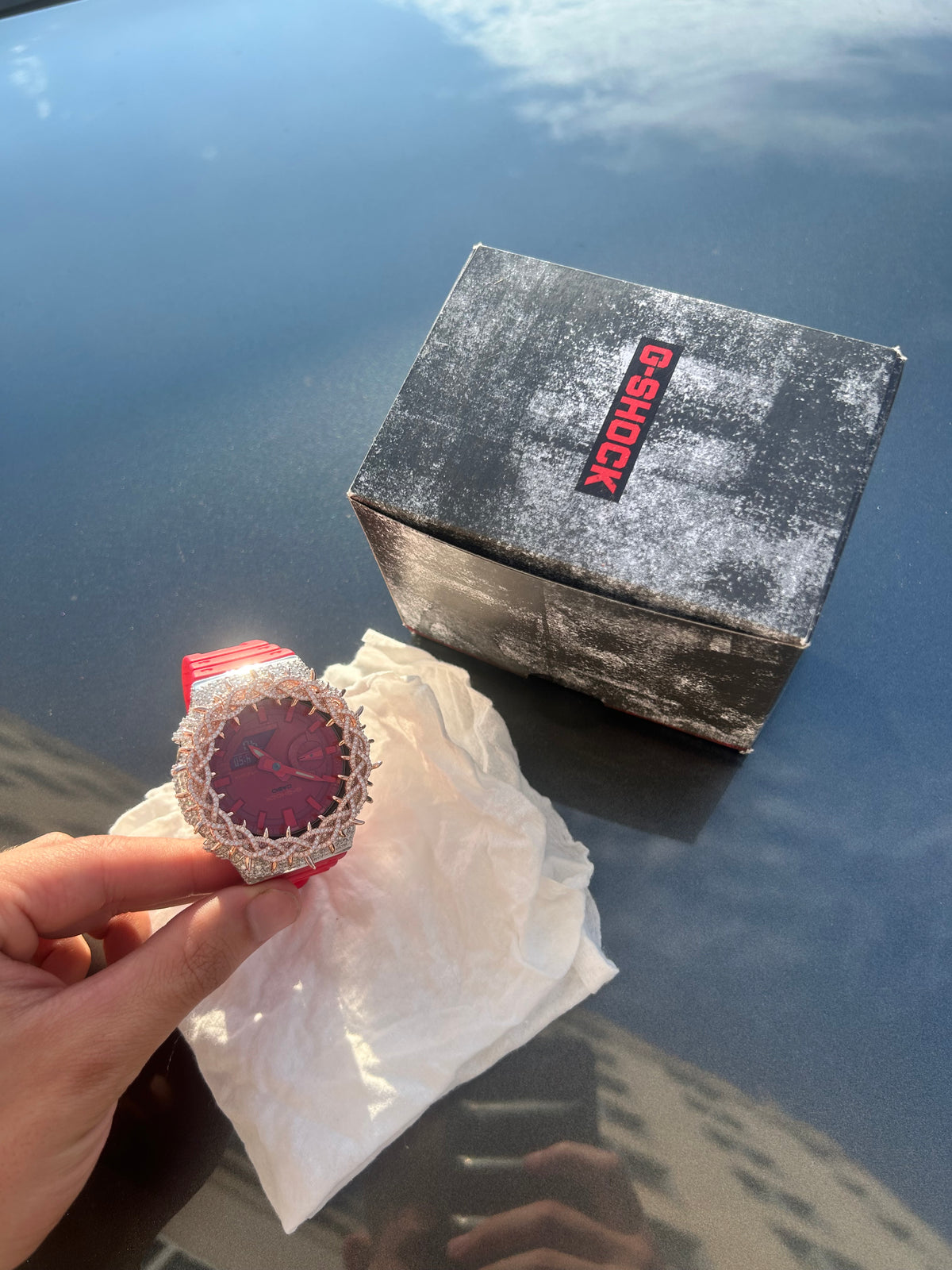Red Iced-Out G-SHOCK Watch