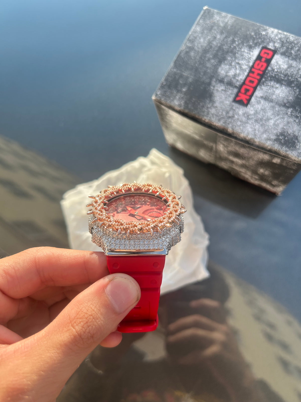 Red Iced-Out G-SHOCK Watch