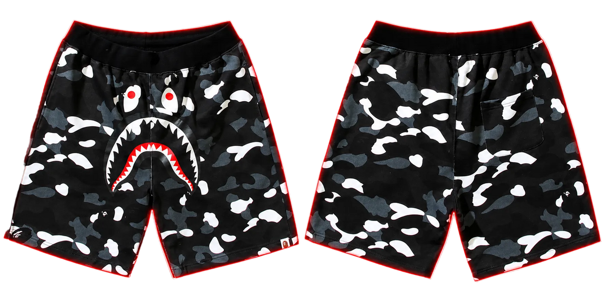 BAPE Shark Camo Shorts – Black & White
