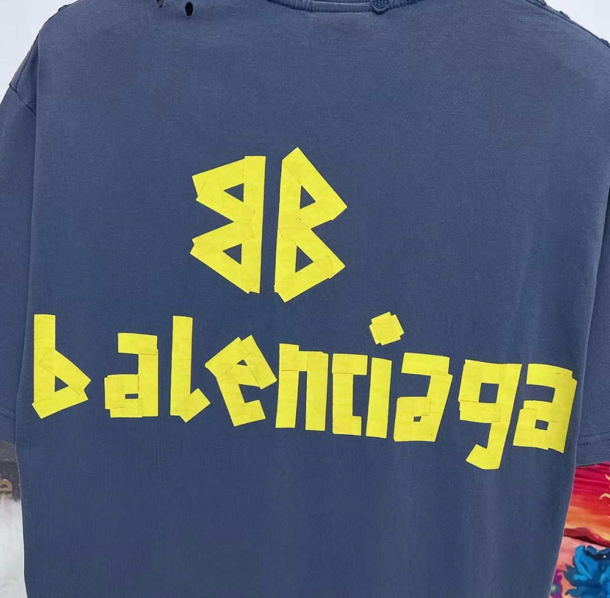 Balenciaga BB Distressed Tee - Washed Blue