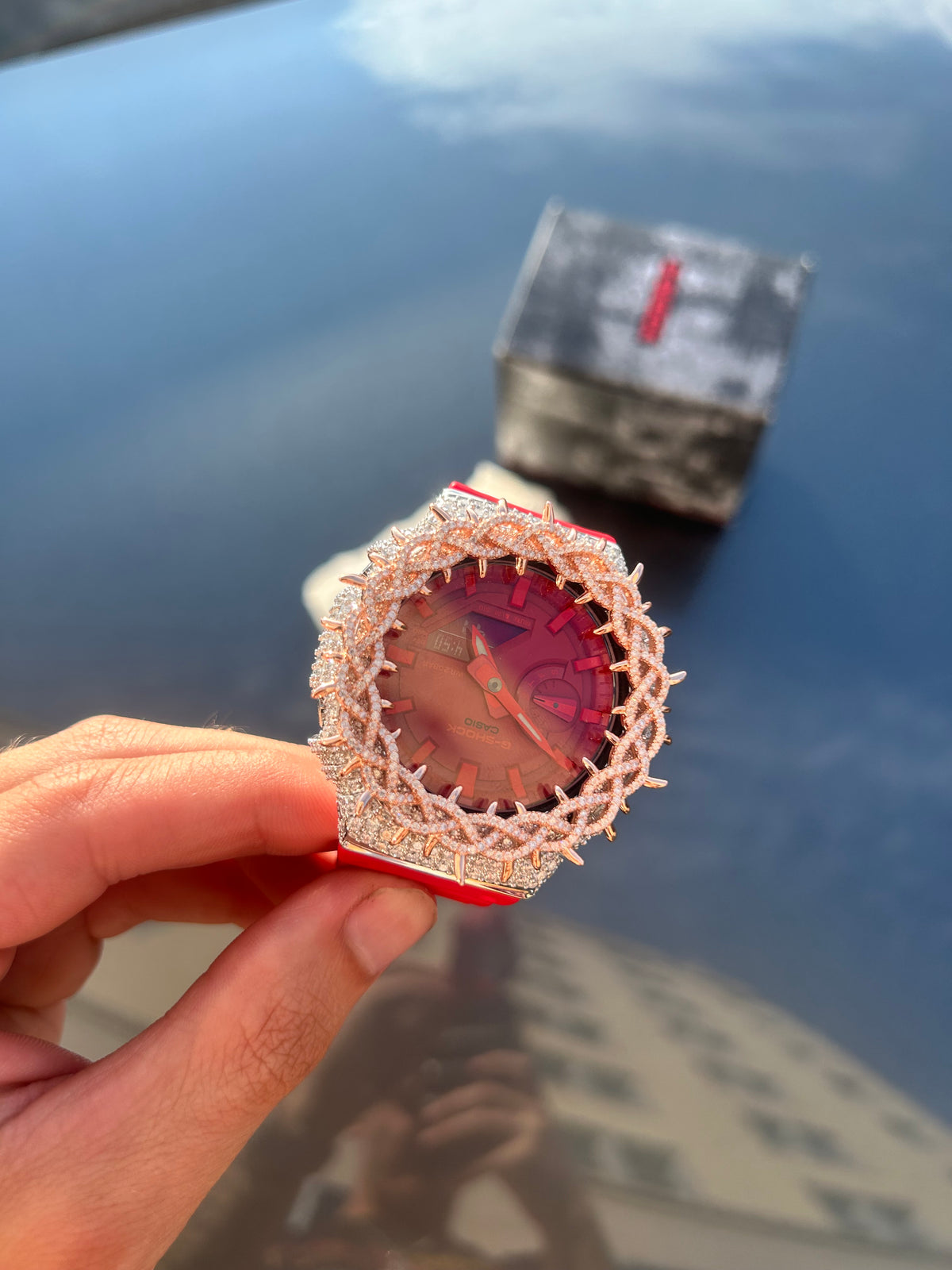 Red Iced-Out G-SHOCK Watch