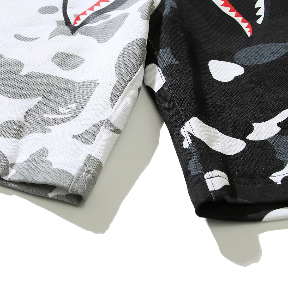 BAPE Split Camo Shark Shorts – Black/White
