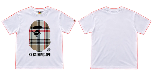 BAPE Plaid Ape Head Graphic T-Shirt – White