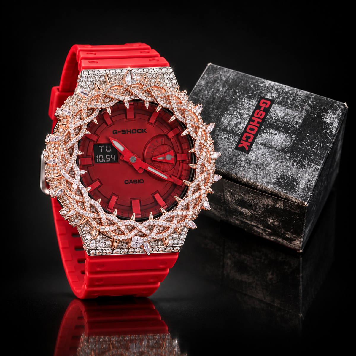Red Iced-Out G-SHOCK Watch