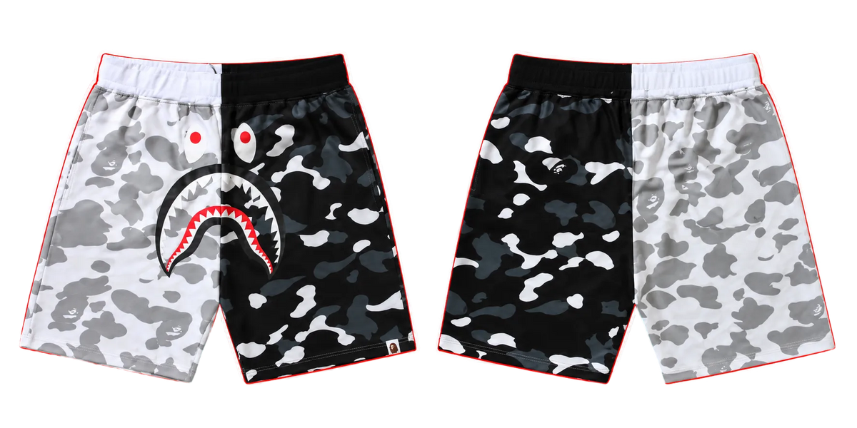 BAPE Split Camo Shark Shorts – Black/White