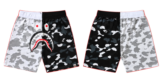 BAPE Split Camo Shark Shorts – Black/White