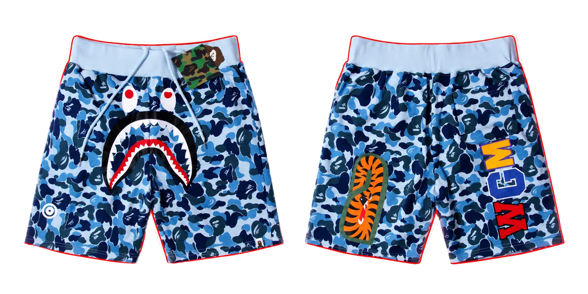 BAPE Shark WGM Camo Shorts – Blue