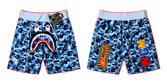 BAPE Shark WGM Camo Shorts – Blue