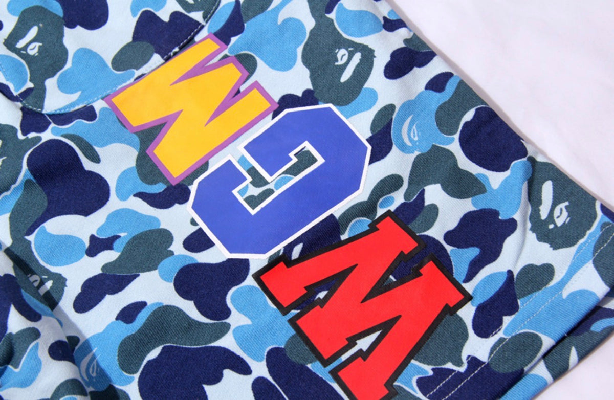 BAPE Shark WGM Camo Shorts – Blue