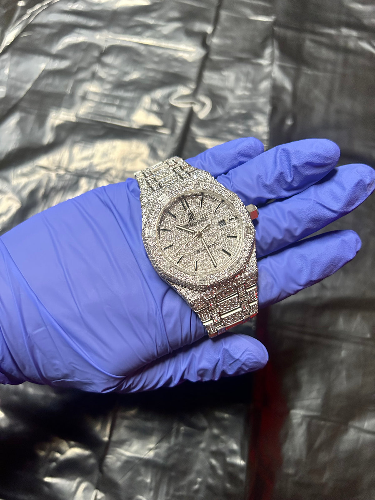 AP-Style Full Iced Moissanite Watch – Silver