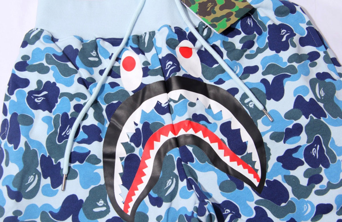 BAPE Shark WGM Camo Shorts – Blue